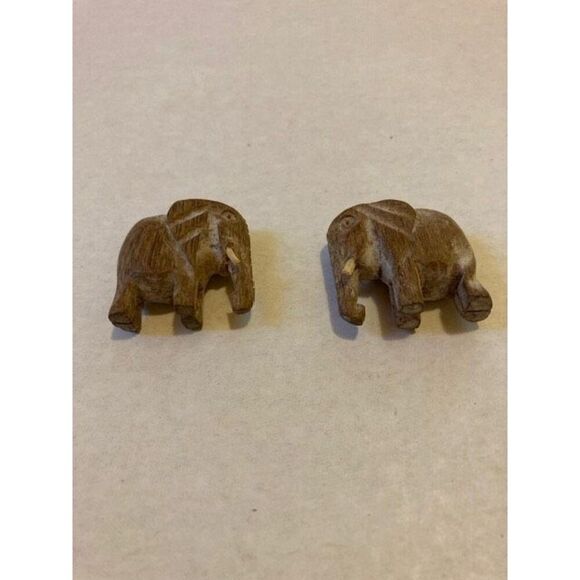 Handmade Other - Carved Wooden Miniature Elephant Figurines Lot of 2 Animal Minis
